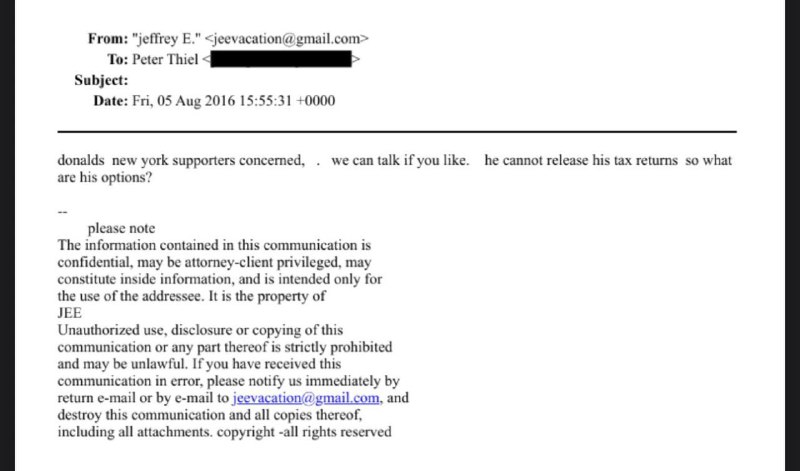 Эпштейн просил Тиля помочь Трампу с налогами