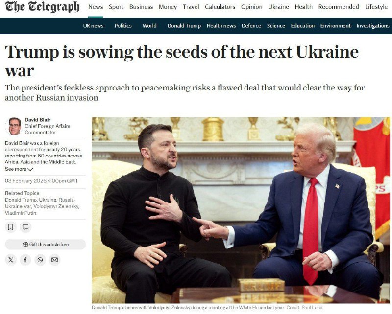 Трамп и Уиткофф видят в Зеленском проблему, а в Путине - разумную сторону, сообщает The Telegraph