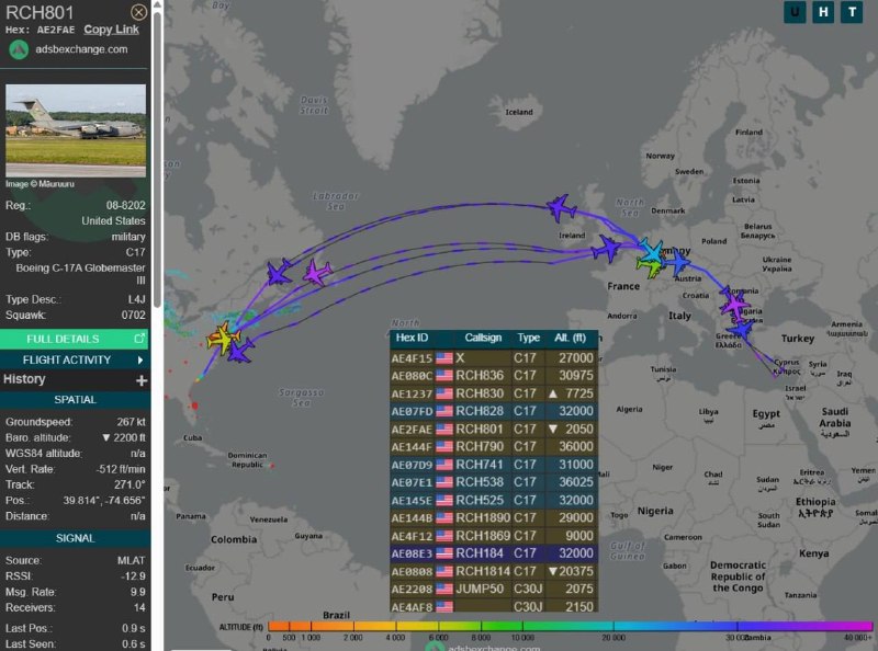 Самолёты ВВС США облетают страны НАТО при перелёте на Ближний Восток