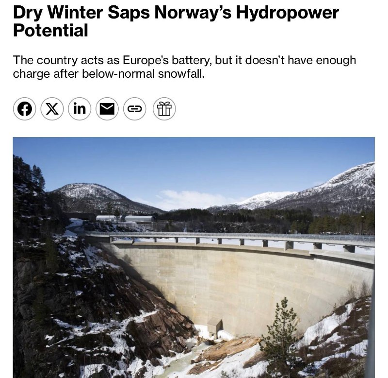 Европа осталась без «энергетической батареи» из-за бесснежной зимы