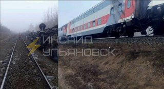 Кадры с места схода семи вагонов поезда в Ульяновской области