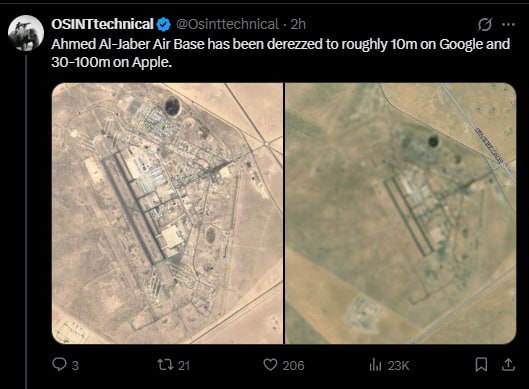 Google и Apple начали скрывать снимки американских авиабаз в Кувейте после ударов Ирана