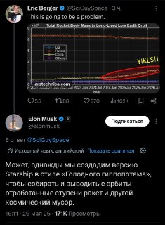 Илон Маск предложил использовать Starship для очистки орбиты от космического мусора