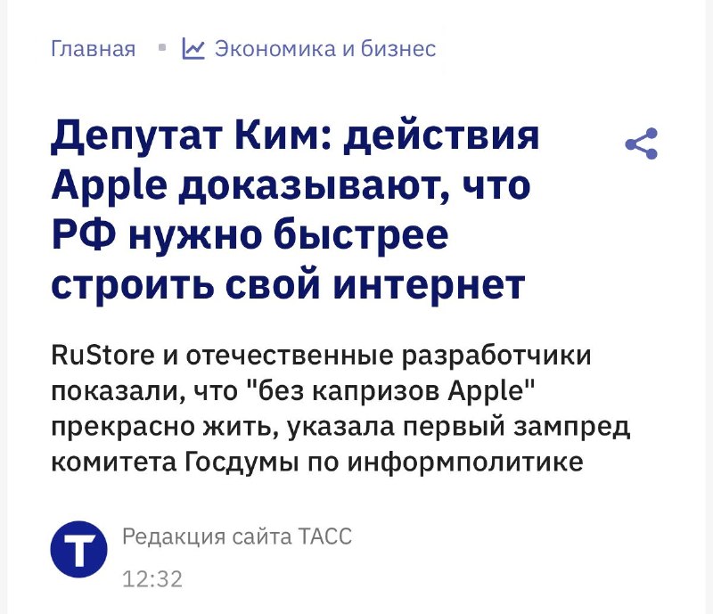 В Госдуме призвали к созданию российского интернета из-за действий Apple