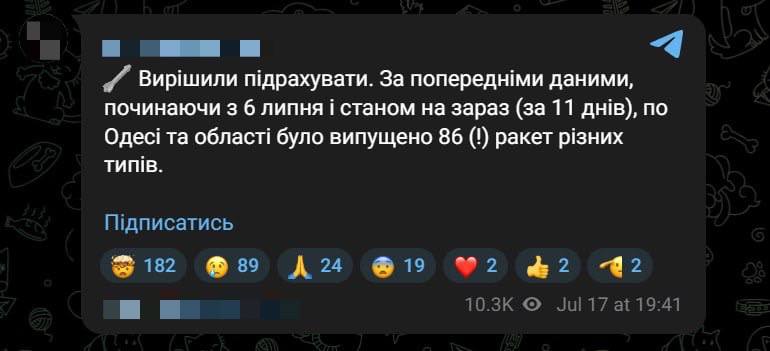 Рост числа ракетных ударов и атак БПЛА по инфраструктуре и судам в Одесской области