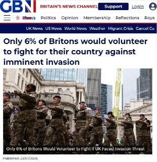 Опрос YouGov: лишь 6% граждан Великобритании готовы защищать страну в случае нападения