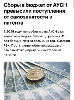 Поступления от АУСН в 2026 году выросли в 41 раз и обошли доходы от самозанятых и ИП на патенте