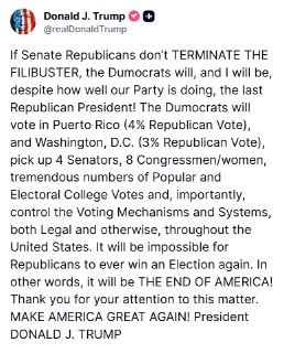 President Trump urged Senate Republicans to abolish the filibuster