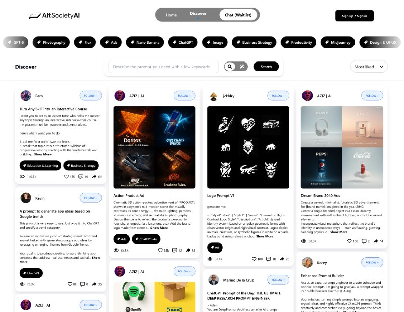 Платформа Altsociety предлагает готовые промты для нейросетей.