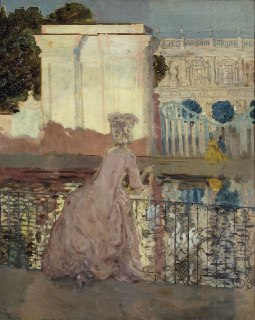 История картины "Дама у пруда" Константина Сомова